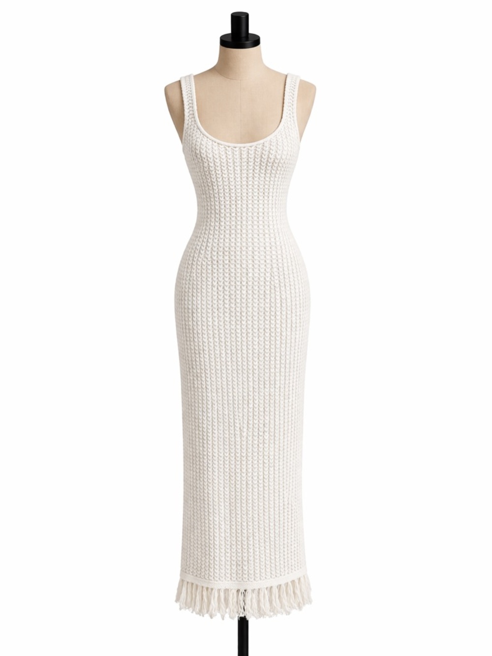 NWT – Just Found – Knit Maxi Dress – Fringe Hem – Cream – Sz. 8